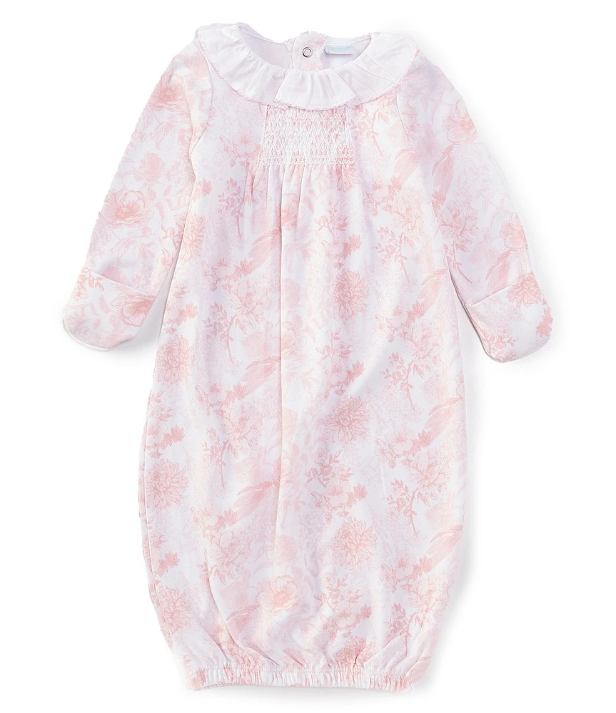 Edgehill Collection Baby Girls Newborn-6 Months Ruffle Collar Long Sleeve Toile Print Gown