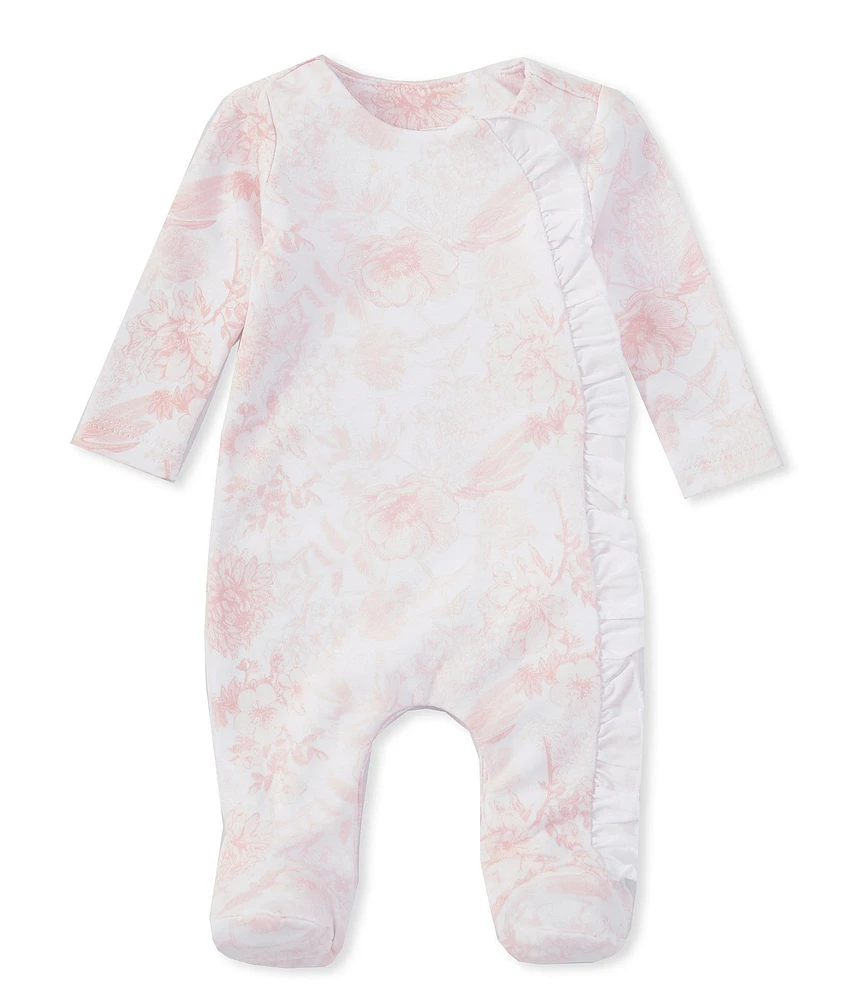 Edgehill Collection Baby Girls Preemie-9 Months Round Neck Long Sleeve Asymmetric Toile Print Footie Coverall