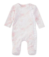 Edgehill Collection Baby Girls Preemie-9 Months Round Neck Long Sleeve Asymmetric Toile Print Footie Coverall