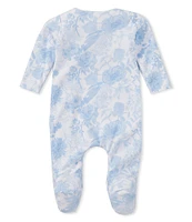 Edgehill Collection Baby Girls Preemie-9 Months Round Neck Long Sleeve Asymmetric Toile Print Footie Coverall