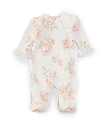 Edgehill Collection Baby Girls Premiee-9 Months Floral Ruffle-Detailed Footie Coverall