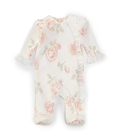 Edgehill Collection Baby Girls Premiee-9 Months Floral Ruffle-Detailed Footie Coverall