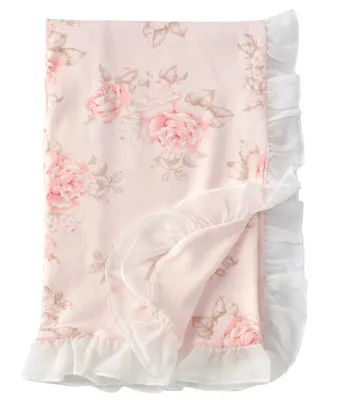 Edgehill Collection Baby Girls Rose Floral Ruffle Chiffon Receiving Blanket