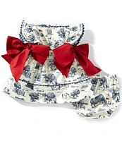 Edgehill Collection Baby Girls Sleeveless Flag Toile Print Side-Bow Dress