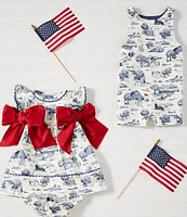 Edgehill Collection Baby Girls Sleeveless Flag Toile Print Side-Bow Dress