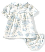 Edgehill Collection Baby Girls Smock Toile Peter Pan Cap Sleeve Dress