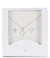 Edgehill Collection Girls Cross Necklace and Stud Earrings Set