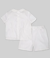 Edgehill Collection Little Boy 2T-4T Peter Pan Collar Short Sleeve Heirloom Christening Top & Shorts Set