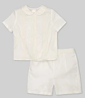 Edgehill Collection Little Boy 2T-4T Peter Pan Collar Short Sleeve Heirloom Christening Top & Shorts Set