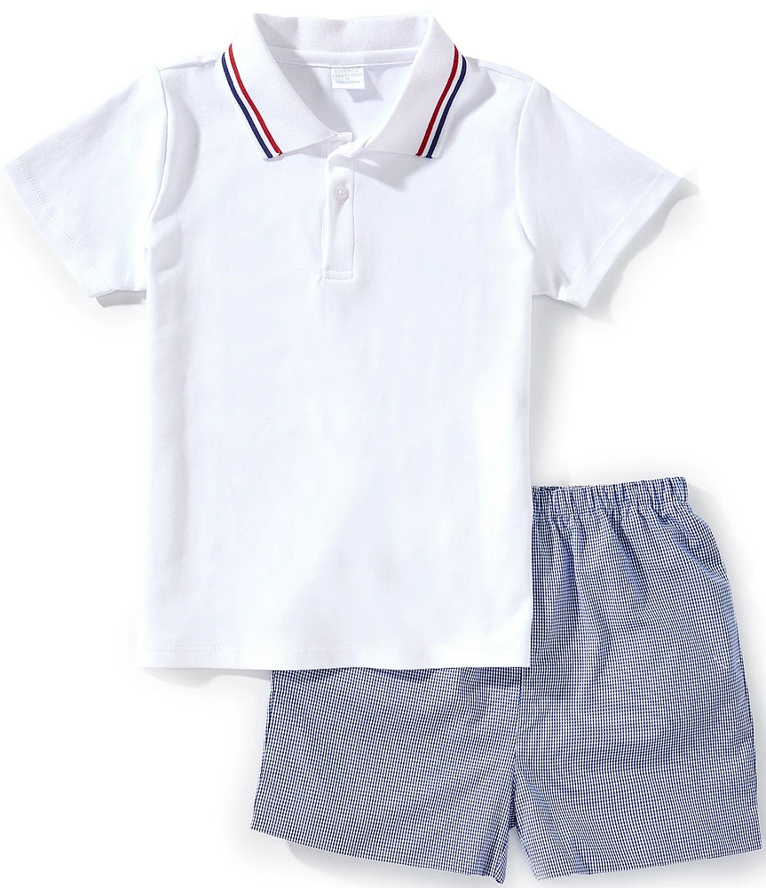 Edgehill Collection Little Boys 2T-7 Americana Stripe Short Sleeve Polo & Gingham Shorts Set