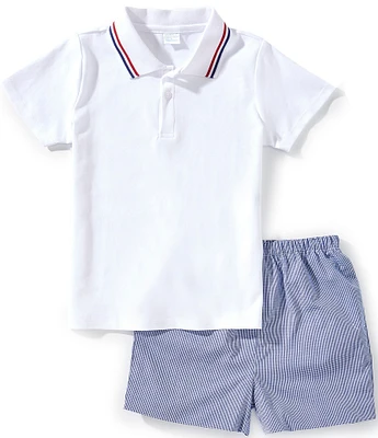Edgehill Collection Little Boys 2T-7 Americana Stripe Short Sleeve Polo & Gingham Shorts Set