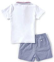 Edgehill Collection Little Boys 2T-7 Americana Stripe Short Sleeve Polo & Gingham Shorts Set