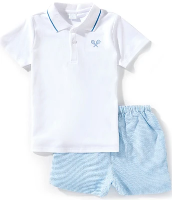 Edgehill Collection Little Boys 2T-7 Embroidered Tennis Racket Polo & Stripe Shorts Set