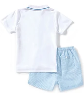 Edgehill Collection Little Boys 2T-7 Embroidered Tennis Racket Polo & Stripe Shorts Set