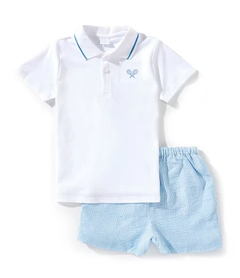 Edgehill Collection Little Boys Embroidered Tennis Racket Polo & Stripe Shorts Set