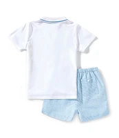 Edgehill Collection Little Boys Embroidered Tennis Racket Polo & Stripe Shorts Set