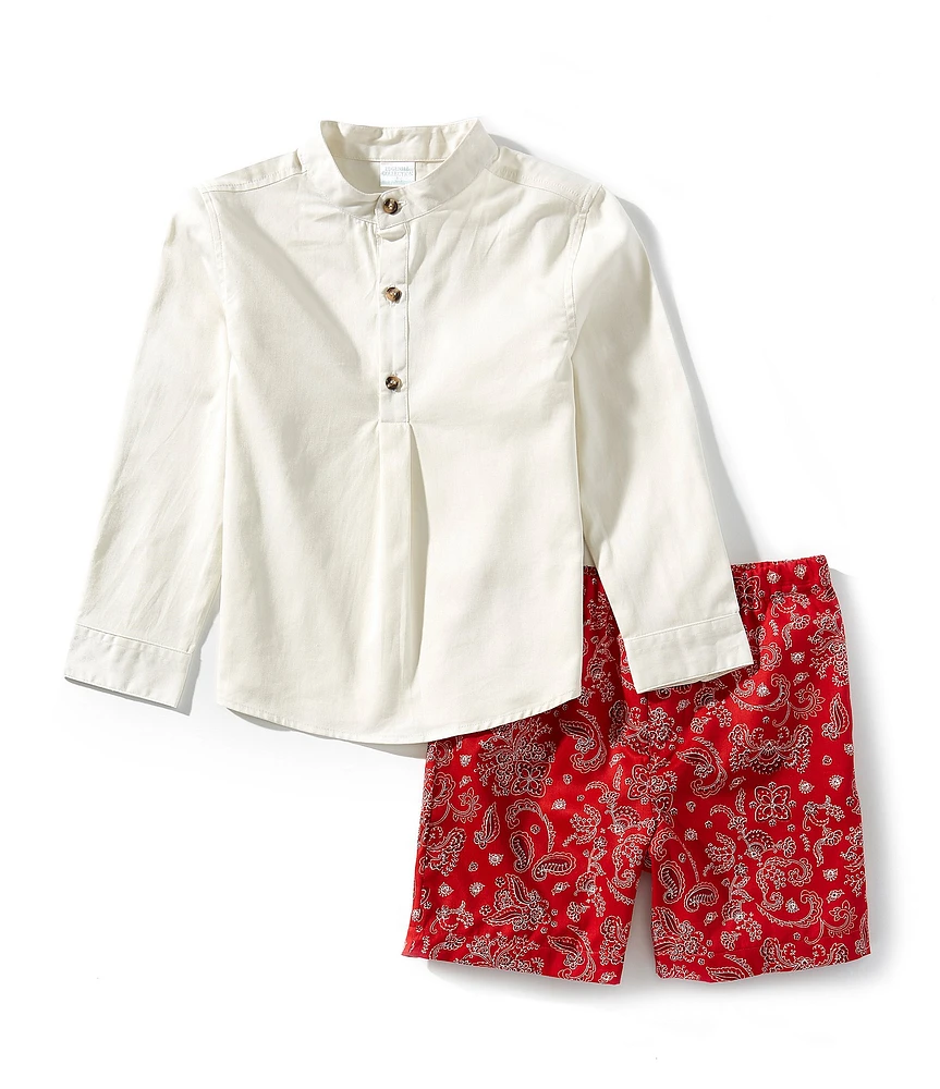 Edgehill Collection Little Boys Long Sleeve Shirt & Americana Bandana Print Pull-On Shorts Set