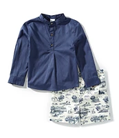 Edgehill Collection Little Boys Toile Print Long Sleeve Shirt & Pull-On Shorts Set