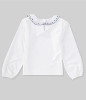 Edgehill Collection Little Girl 2T-6X Flutter Embroidered Collar Long Sleeve Floral Top