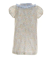 Edgehill Collection Little Girl 2T-6X Floral Round Smocked Neck Cap Sleeve Dress