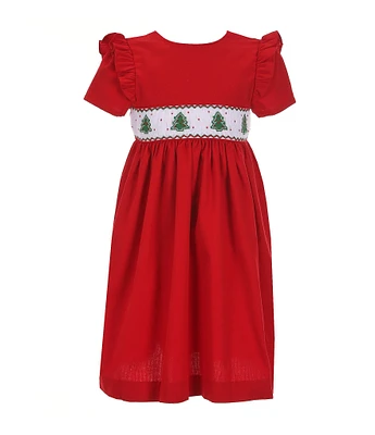 Edgehill Collection Little Girls 2T-6X Embroidered Short Sleeve Christmas Tree Dress