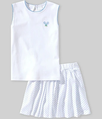 Edgehill Collection Little Girls 2T-6X Embroidered Tennis Racquet Sleeveless Top & Polka-Dot Skirt Set