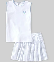 Edgehill Collection Little Girls 2T-6X Embroidered Tennis Racquet Sleeveless Top & Polka-Dot Skirt Set
