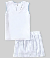 Edgehill Collection Little Girls 2T-6X Embroidered Tennis Racquet Sleeveless Top & Polka-Dot Skirt Set