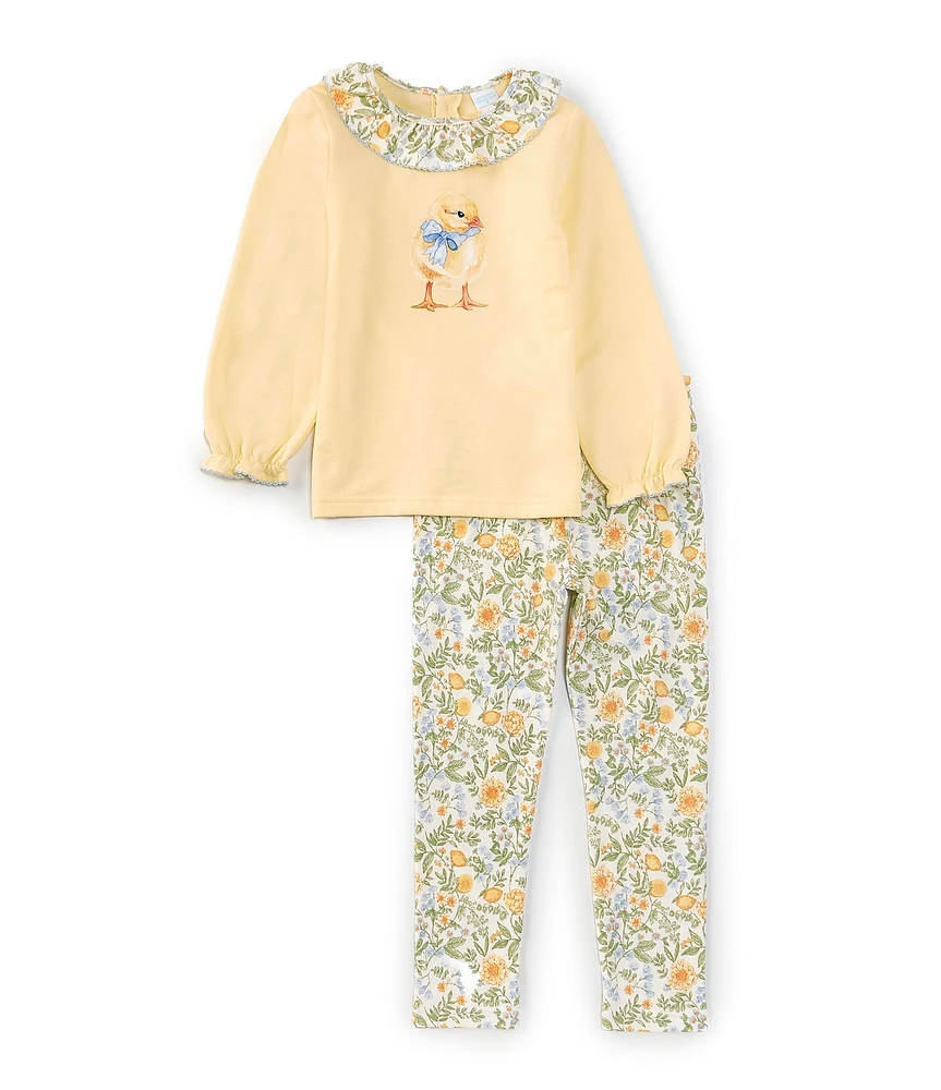 Edgehill Collection Little Girls 2T-6X Long Sleeve Duckling Knit Top & Pants Set