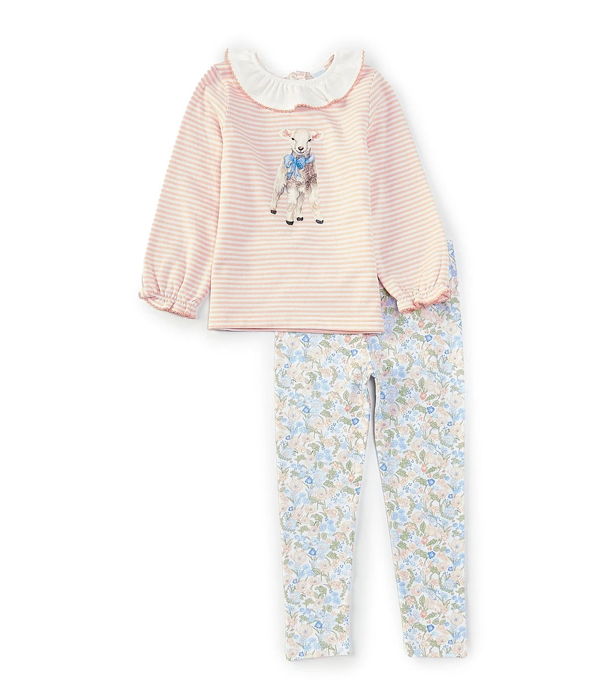 Edgehill Collection Little Girls 2T-6X Long Sleeve Knit Lamb Top & Pants Set