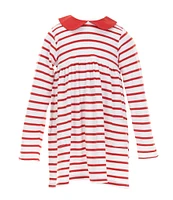 Edgehill Collection Little Girls 2T-6X Peter Pan Collar Long Sleeve Sleeve Stripe Knit Dress