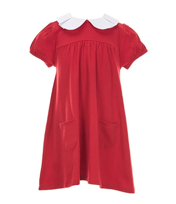 Edgehill Collection Little Girls 2T-6X Peter Pan Collar Short Sleeve Solid Knit Dress