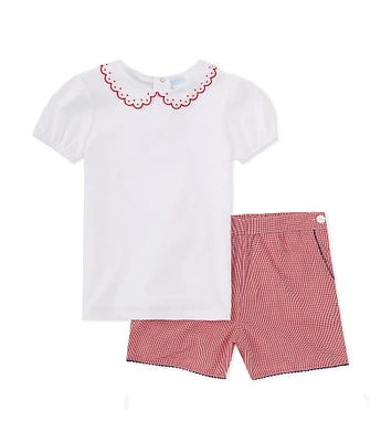 Edgehill Collection Little Girls 2T-6X Peter Pan Collar Short Sleeve Top & Shorts Set