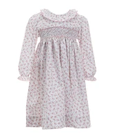 Edgehill Collection Little Girls 2T-6X Ruffled Neck Collar Long Sleeve Smocked Dress