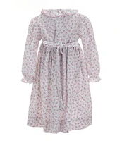 Edgehill Collection Little Girls 2T-6X Ruffled Neck Collar Long Sleeve Smocked Dress