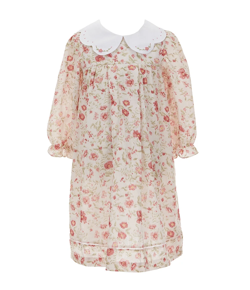 Edgehill Collection Little Girls 2T-6X Scalloped Collar Floral Gauze Dress