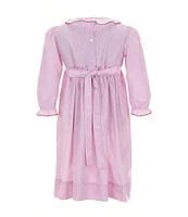 Edgehill Collection Little Girls 2T-6X Scoop Neck Long Sleeve Smocked Christmas Wreath Dress