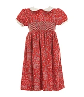 Edgehill Collection Little Girls Smocked Bandana Print Peter Pan Cap Sleeve Dress