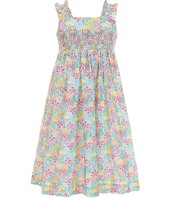 Edgehill Collection Little Girls 2T-6X Smocked Floral Print Sleeveless Ruffle Dress