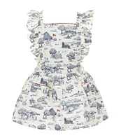 Edgehill Collection Little Girls Flag Toile Print Sleeveless Pinafore Ruffle Dress