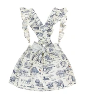 Edgehill Collection Little Girls Flag Toile Print Sleeveless Pinafore Ruffle Dress
