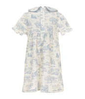 Edgehill Collection Little Girls Smocked Toile Peter Pan Collar Cap Sleeve Dress