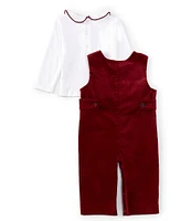 Edgehill Collection x Darby Fallon Clark Baby Boys 12-24 Months Fallon Dog Embroidered Shirt and Long Velvet Romper Set