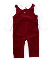 Edgehill Collection x Darby Fallon Clark Baby Boys 12-24 Months Fallon Dog Embroidered Shirt and Long Velvet Romper Set