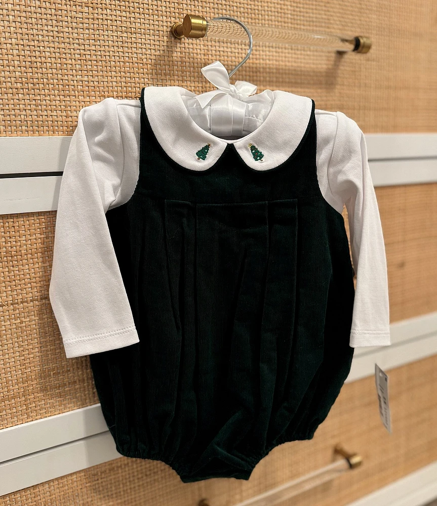 Edgehill Collection x Darby Fallon Clark Baby Boys 3-12 Months Broadland Long Sleeve Peter Pan Collar Velvet Romper Set