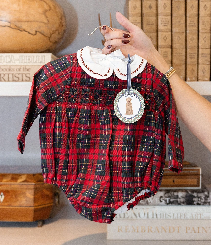 Edgehill Collection x Darby Fallon Clark Baby Boys 3-12 Months Gunner Long Sleeve Plaid Peter Pan Collar Bubble