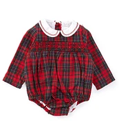 Edgehill Collection x Darby Fallon Clark Baby Boys 3-12 Months Gunner Long Sleeve Plaid Peter Pan Collar Bubble