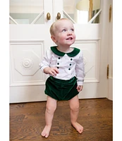 Edgehill Collection x Darby Fallon Clark Baby Boys 3-24 Months Conway Peter Pan Velvet Collar Shirt & Velvet Shorts Set