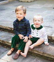 Edgehill Collection x Darby Fallon Clark Baby Boys 3-24 Months Conway Peter Pan Velvet Collar Shirt & Velvet Shorts Set