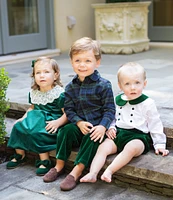 Edgehill Collection x Darby Fallon Clark Baby Boys 3-24 Months Conway Peter Pan Velvet Collar Shirt & Velvet Shorts Set